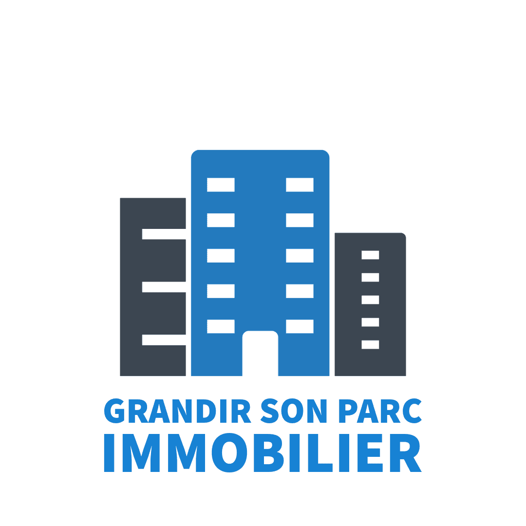 Blue and grey building icons with the French text GRANDIR SON PARC IMMOBILIER below.