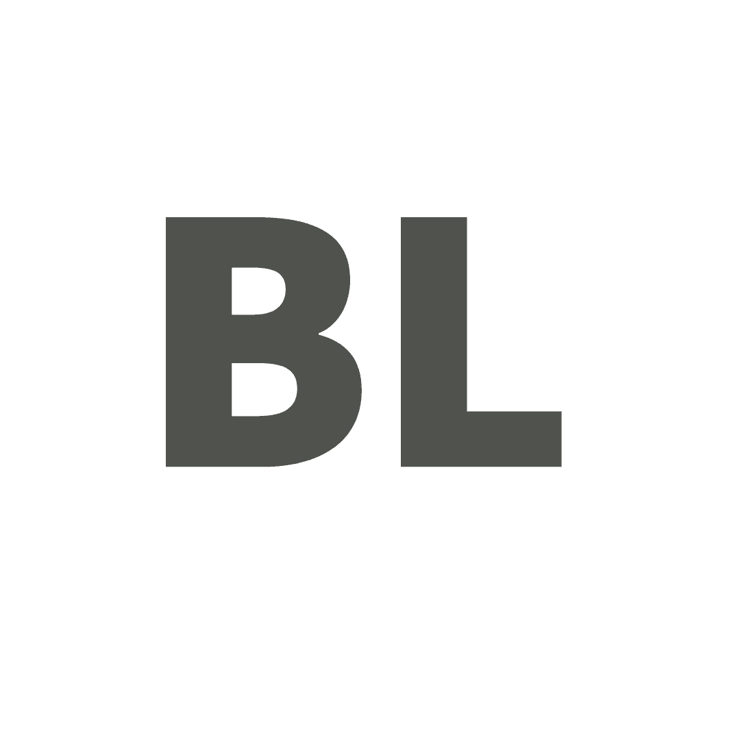 Bold dark gray capital letters B and L in a sans-serif font on white.