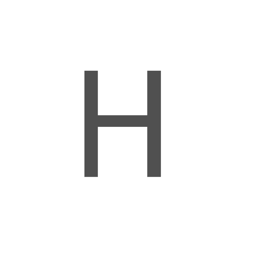 Large dark gray capital letter H centered on a white background in a sans-serif font.